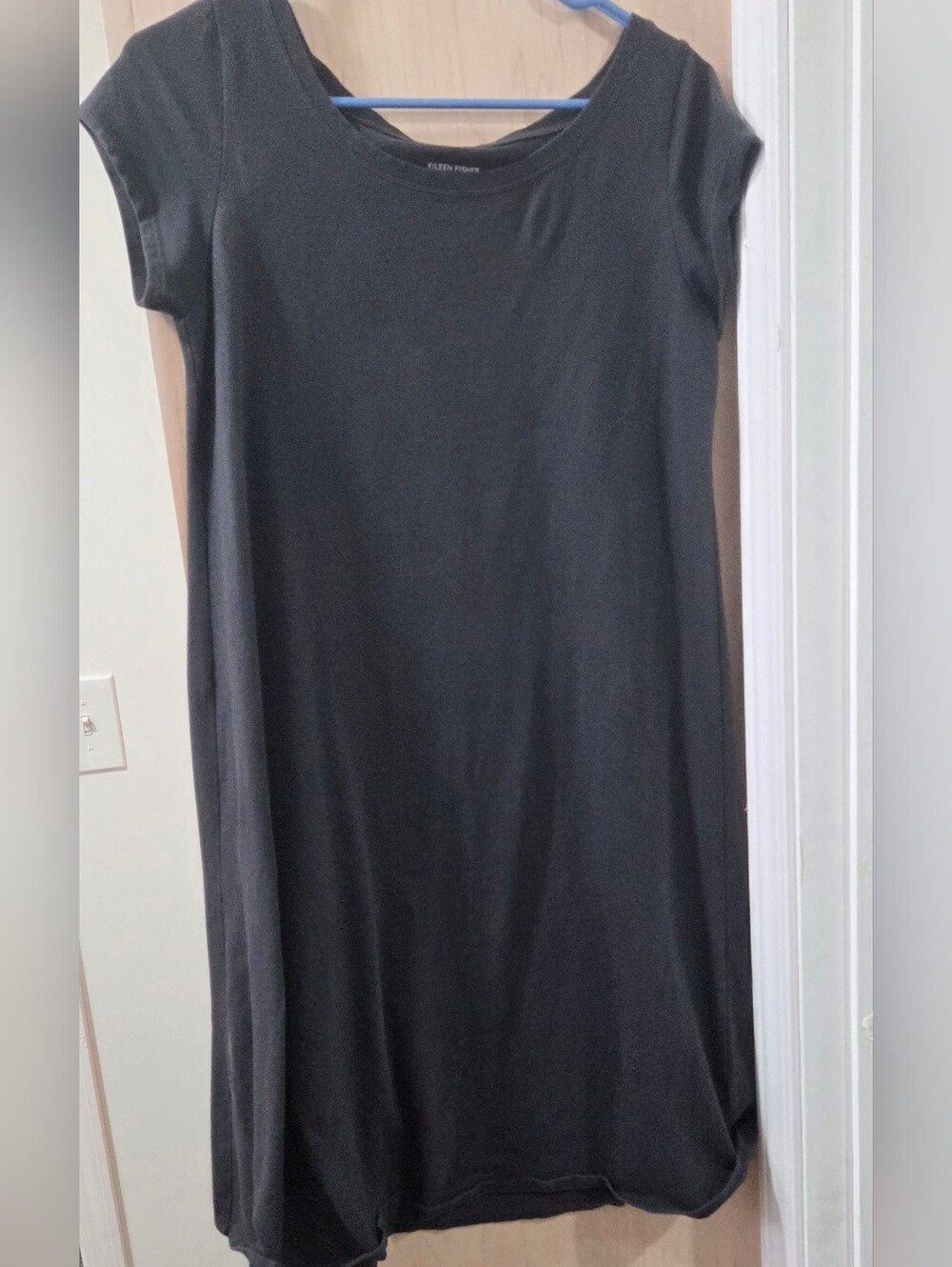 Eileen Fisher Dark Gray Cap Sleeve Midi Knit Dress Organic Cotton Blend